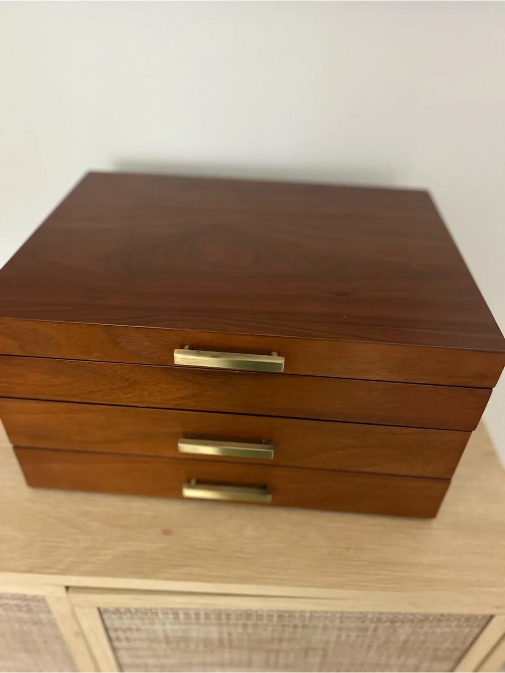 West Elm Mid-Century Acorn Finish 3-Drawer Jewelry Organizer